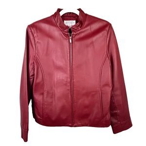 Casual Corner Annex Petite 90's Red Leather Jacket Zip Front Racing Lined M